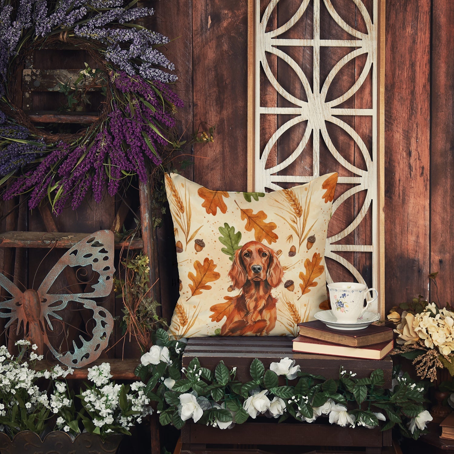 Irish Setter Heirloom Fall Decorative Throw Pillow 14x14 Indoor Outdoor Accent Cushion, Fabric Cover with Insert for Sofa, Bed, Porch & Living Room