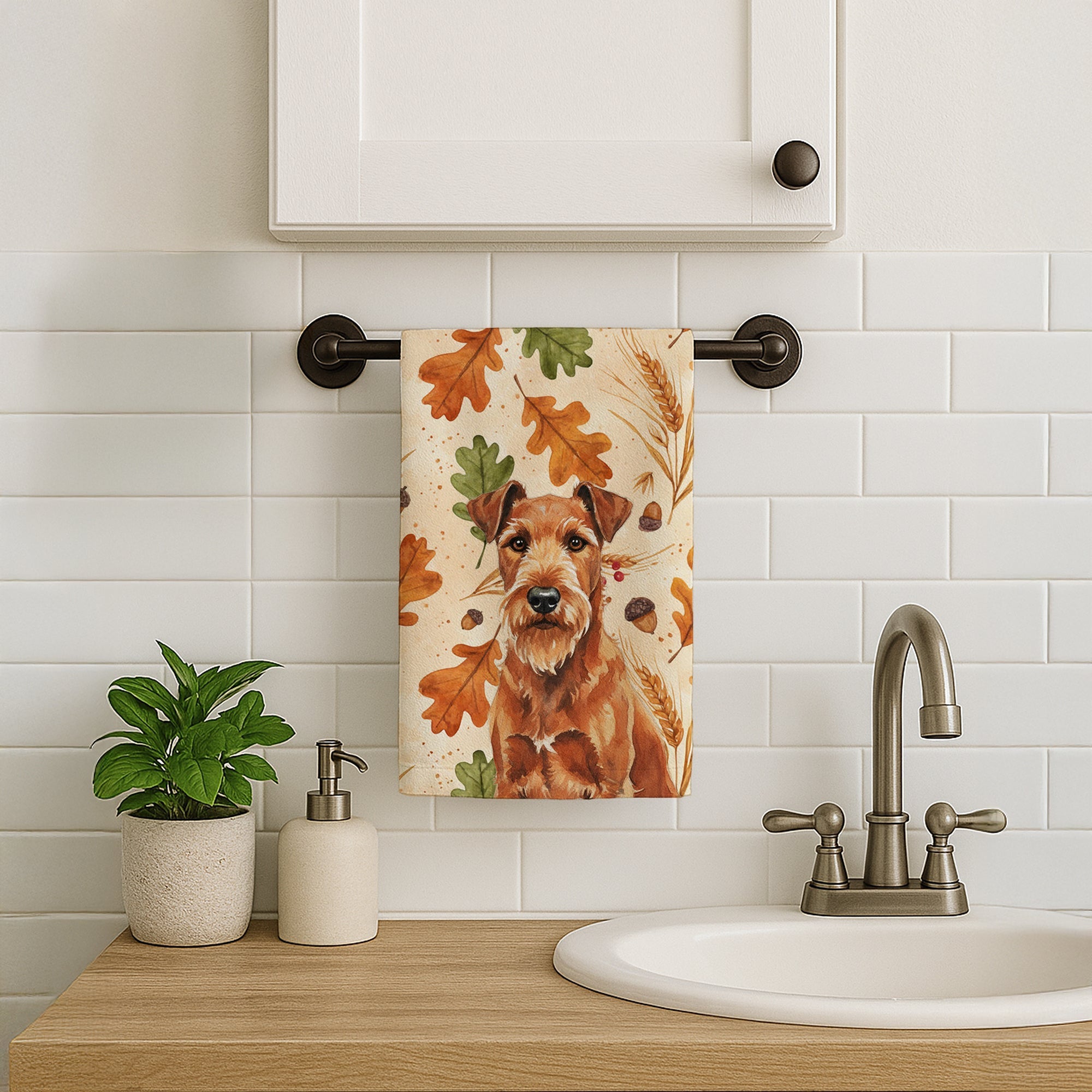 Irish Terrier Heirloom Fall Kitchen Towel Velour Plush Front and Cotton Loop Back Machine Washable