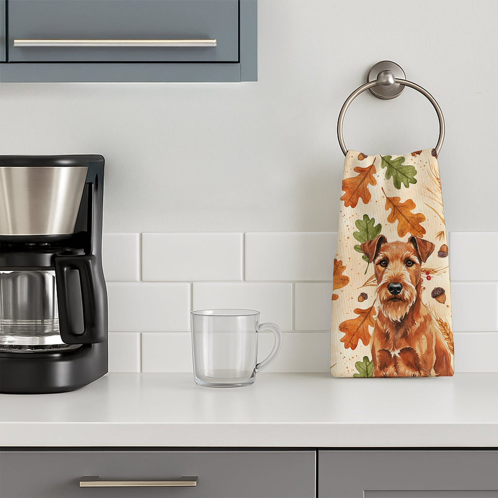 Irish Terrier Heirloom Fall Kitchen Towel Velour Plush Front and Cotton Loop Back Machine Washable