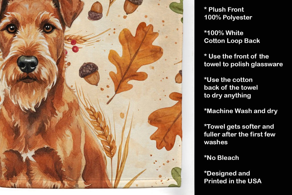 Irish Terrier Heirloom Fall Kitchen Towel Velour Plush Front and Cotton Loop Back Machine Washable