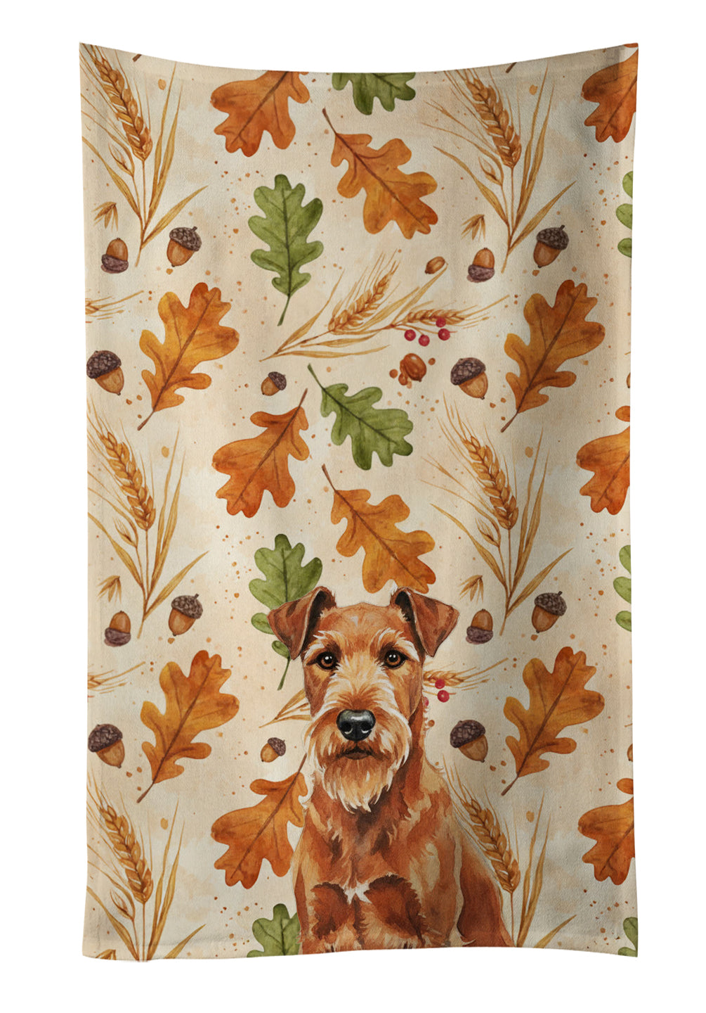 Irish Terrier Heirloom Fall Kitchen Towel Velour Plush Front and Cotton Loop Back Machine Washable