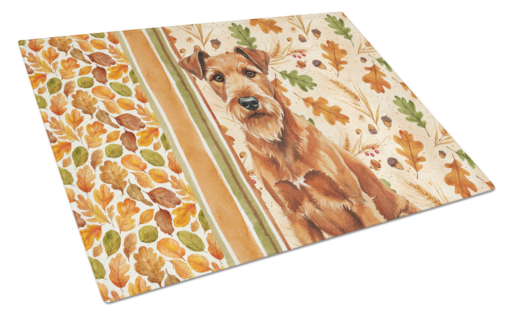 Irish Terrier Heirloom Fall Cutting Board Tempered Glass Kitchen Cutting Surface, Heat Resistant Chopping, Non-Slip Feet, Food Prep & Serving