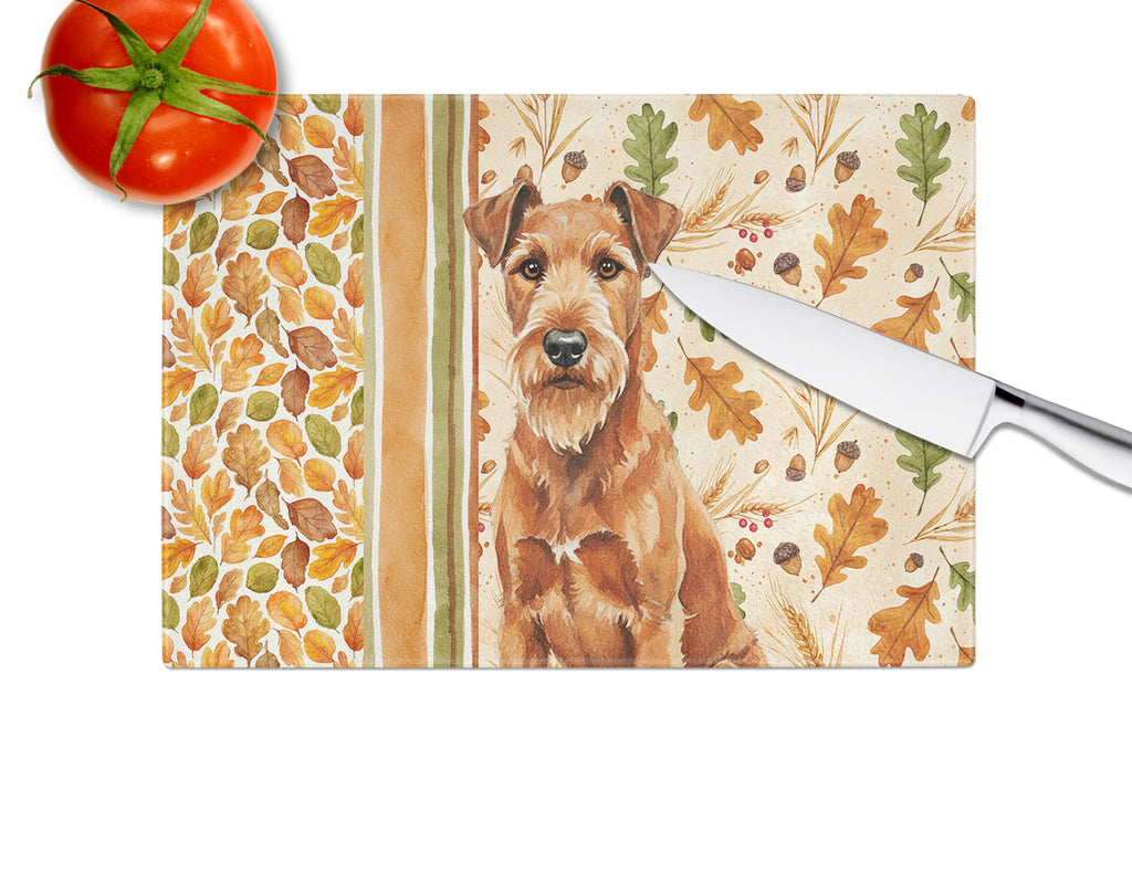 Irish Terrier Heirloom Fall Cutting Board Tempered Glass Kitchen Cutting Surface, Heat Resistant Chopping, Non-Slip Feet, Food Prep & Serving