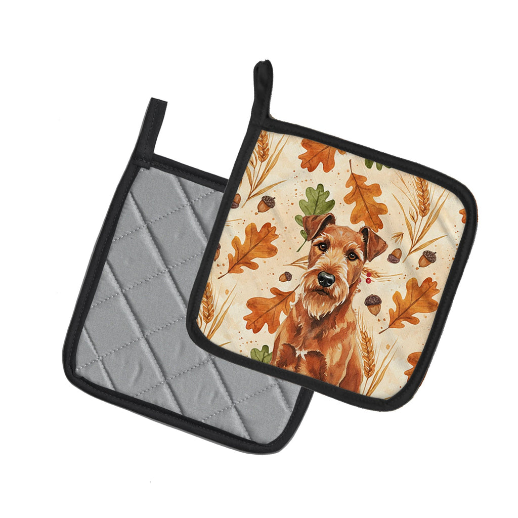 Irish Terrier Heirloom Fall Pot Holder Set of 2 Heat Resistant Quilted Hot Pads 7.5 x 7.5 Inch, Insulated Kitchen Trivets for Cooking & Baking