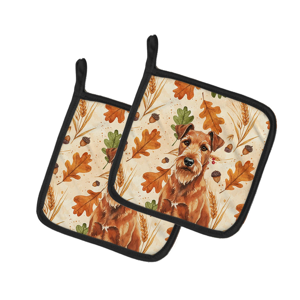 Irish Terrier Heirloom Fall Pot Holder Set of 2 Heat Resistant Quilted Hot Pads 7.5 x 7.5 Inch, Insulated Kitchen Trivets for Cooking & Baking