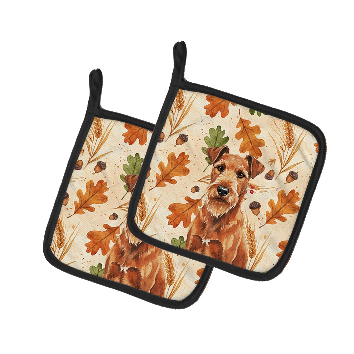 Irish Terrier Heirloom Fall Pot Holder Set of 2 Heat Resistant Quilted Hot Pads 7.5 x 7.5 Inch, Insulated Kitchen Trivets for Cooking & Baking