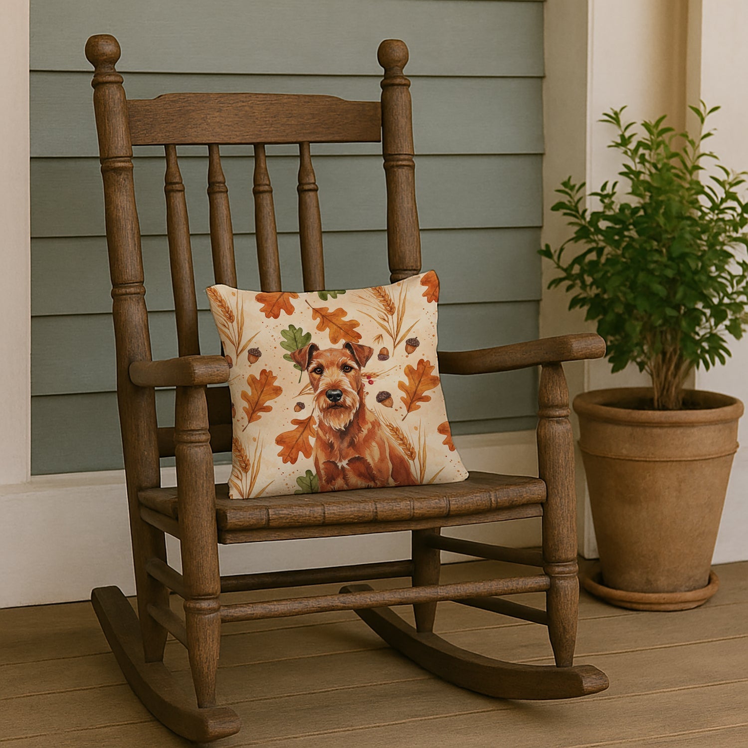 Irish Terrier Heirloom Fall Decorative Throw Pillow 14x14 Indoor Outdoor Accent Cushion, Fabric Cover with Insert for Sofa, Bed, Porch & Living Room