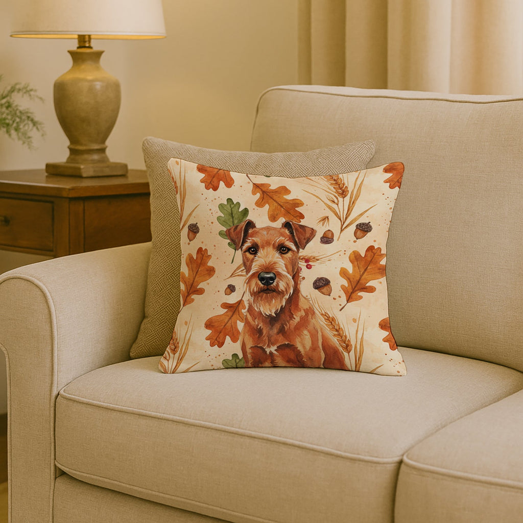 Irish Terrier Heirloom Fall Decorative Throw Pillow 18x18 Indoor Outdoor Accent Cushion, Fabric Cover with Insert for Sofa, Bed, Porch & Living Room