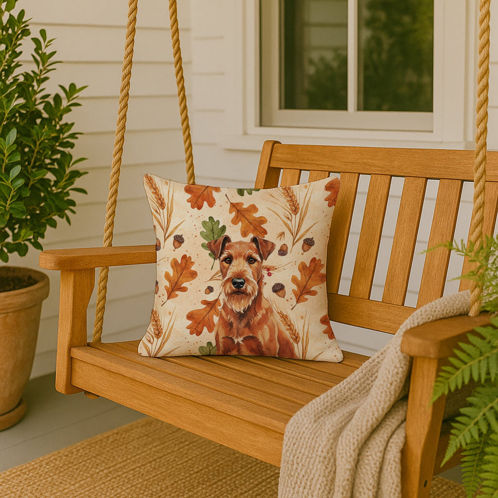Irish Terrier Heirloom Fall Decorative Throw Pillow 18x18 Indoor Outdoor Accent Cushion, Fabric Cover with Insert for Sofa, Bed, Porch & Living Room