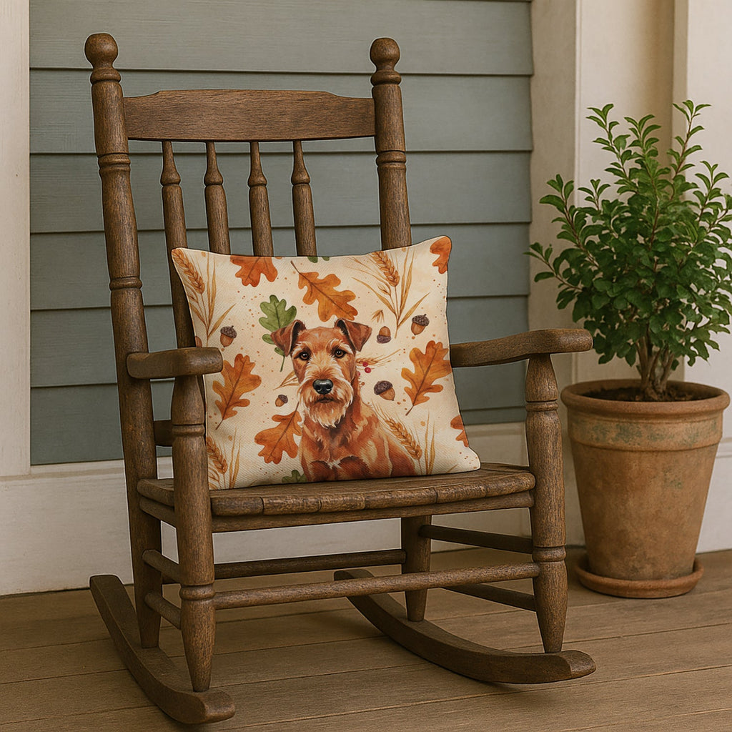 Irish Terrier Heirloom Fall Decorative Throw Pillow 18x18 Indoor Outdoor Accent Cushion, Fabric Cover with Insert for Sofa, Bed, Porch & Living Room