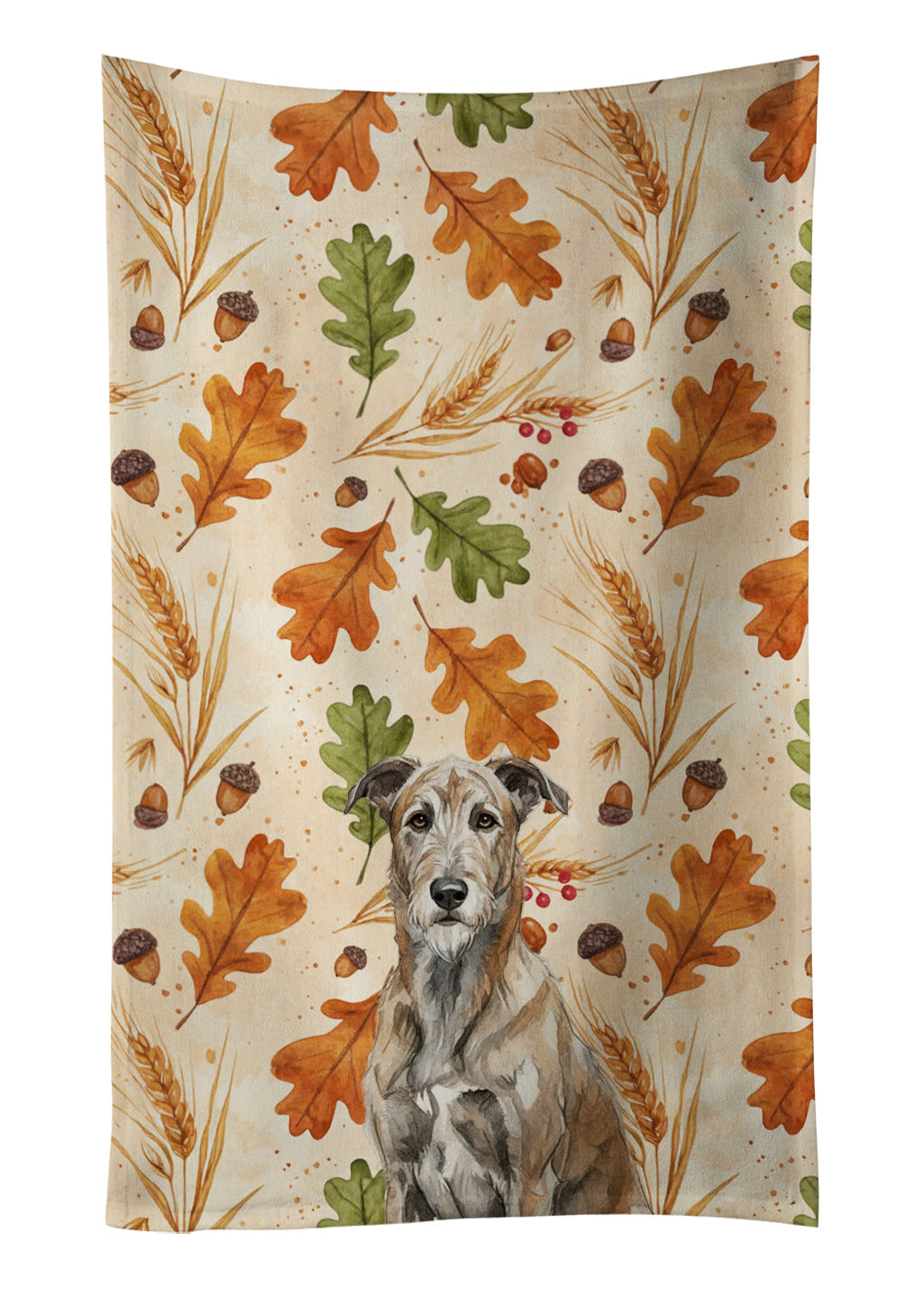 Brindle Irish Wolfhound Heirloom Fall Kitchen Towel Velour Plush Front and Cotton Loop Back Machine Washable