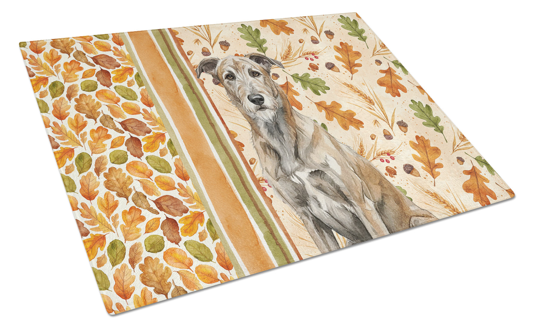 Brindle Irish Wolfhound Heirloom Fall Cutting Board Tempered Glass Kitchen Cutting Surface, Heat Resistant Chopping, Non-Slip Feet, Food Prep & Serving