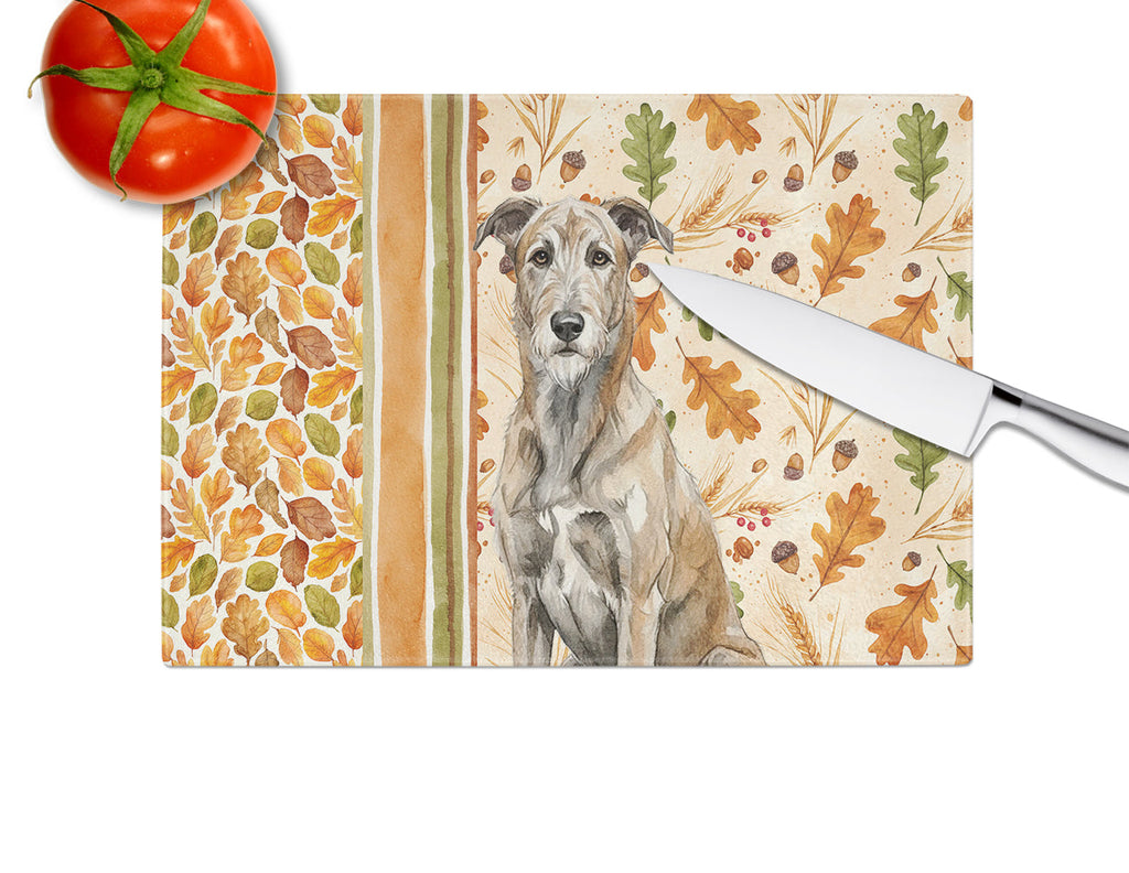 Brindle Irish Wolfhound Heirloom Fall Cutting Board Tempered Glass Kitchen Cutting Surface, Heat Resistant Chopping, Non-Slip Feet, Food Prep & Serving