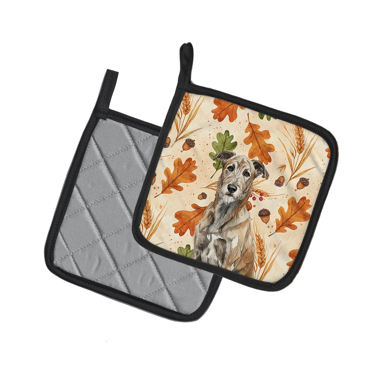 Brindle Irish Wolfhound Heirloom Fall Pot Holder Set of 2 Heat Resistant Quilted Hot Pads 7.5 x 7.5 Inch, Insulated Kitchen Trivets for Cooking & Baking