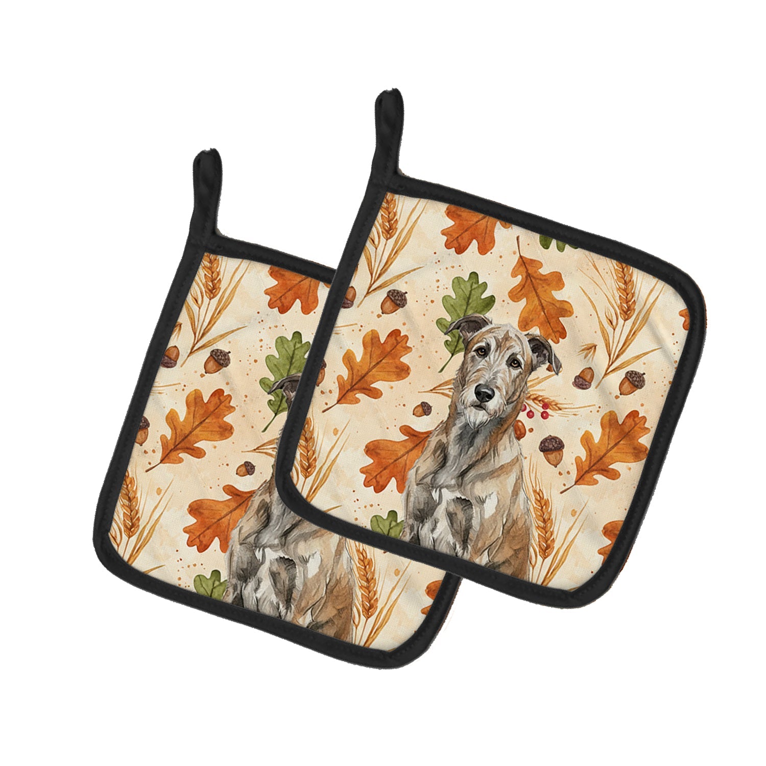 Brindle Irish Wolfhound Heirloom Fall Pot Holder Set of 2 Heat Resistant Quilted Hot Pads 7.5 x 7.5 Inch, Insulated Kitchen Trivets for Cooking & Baking