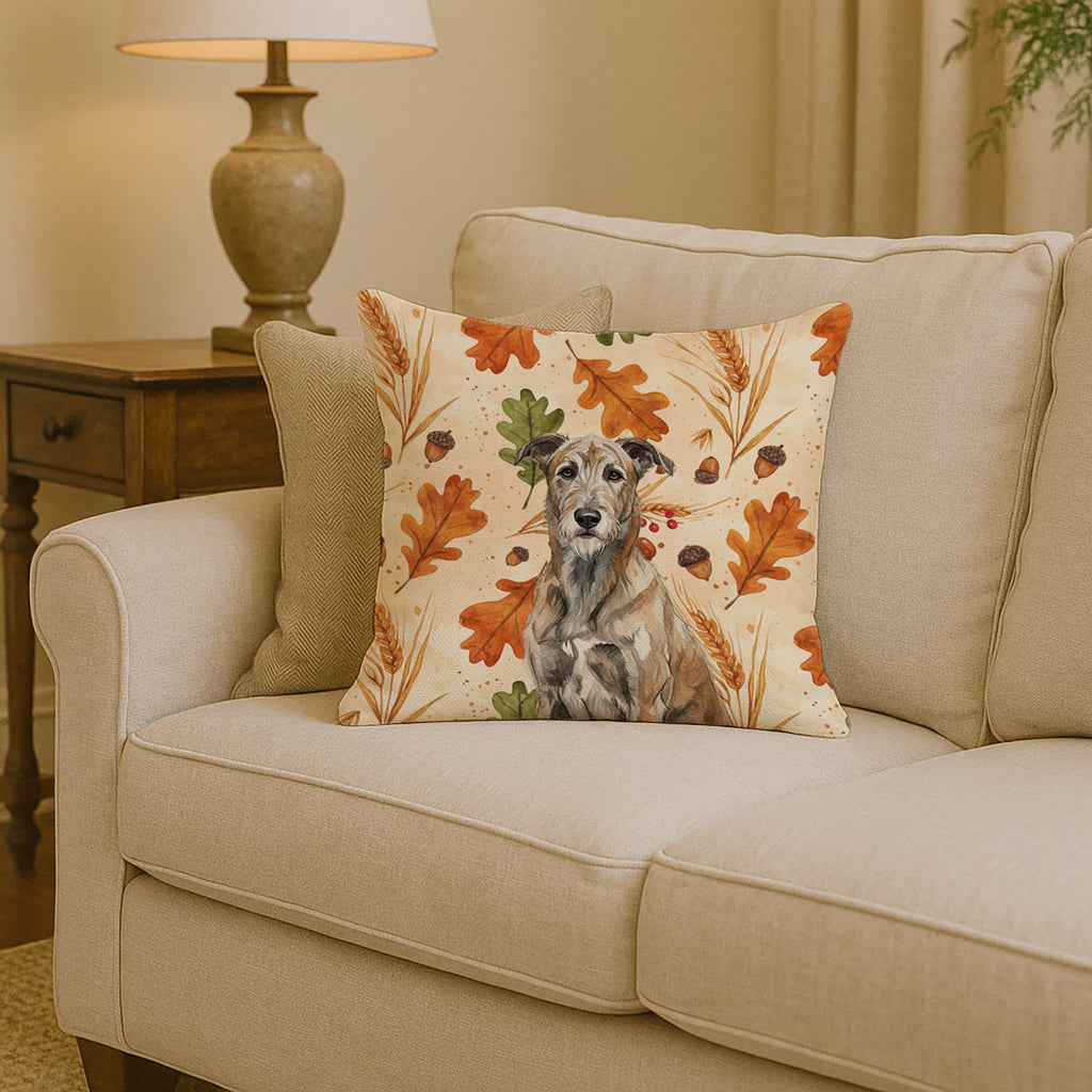 Brindle Irish Wolfhound Heirloom Fall Decorative Throw Pillow 14x14 Indoor Outdoor Accent Cushion, Fabric Cover with Insert for Sofa, Bed, Porch & Living Room