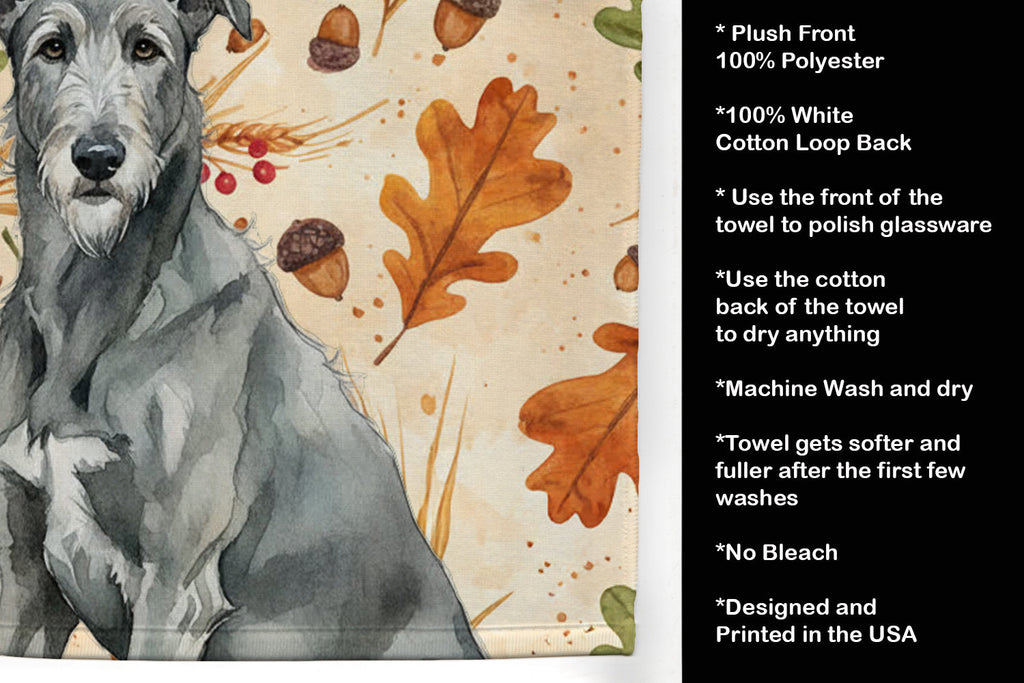 Gray Irish Wolfhound Heirloom Fall Kitchen Towel Velour Plush Front and Cotton Loop Back Machine Washable