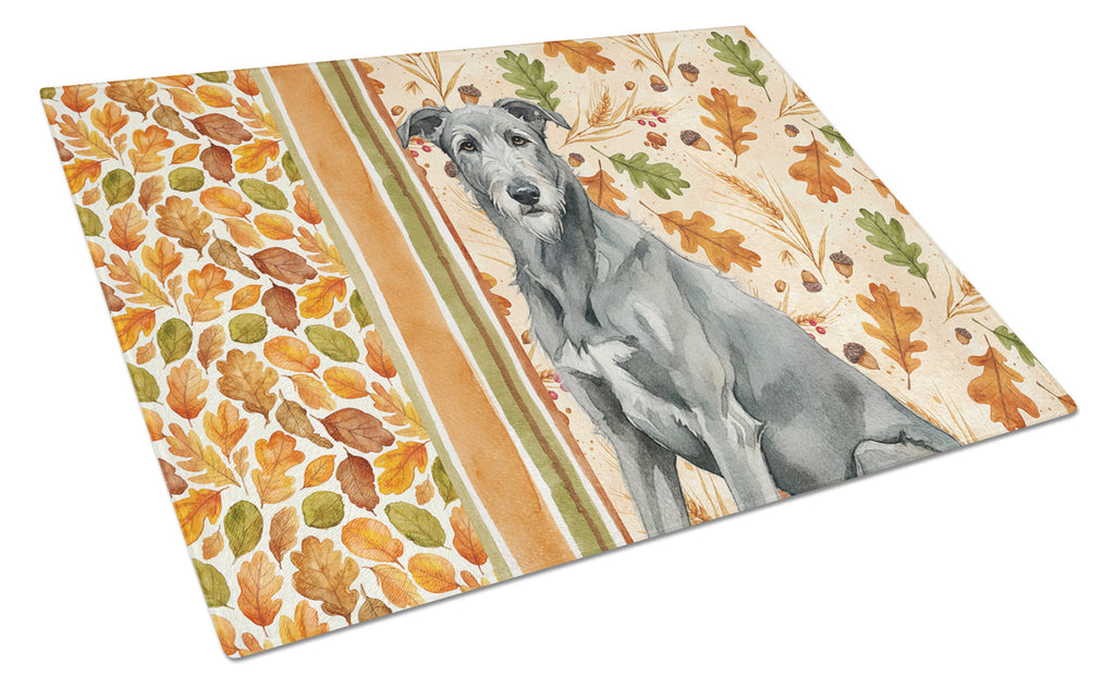 Gray Irish Wolfhound Heirloom Fall Cutting Board Tempered Glass Kitchen Cutting Surface, Heat Resistant Chopping, Non-Slip Feet, Food Prep & Serving