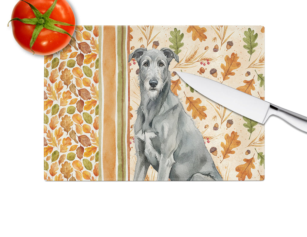 Gray Irish Wolfhound Heirloom Fall Cutting Board Tempered Glass Kitchen Cutting Surface, Heat Resistant Chopping, Non-Slip Feet, Food Prep & Serving