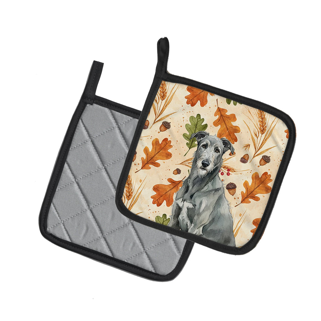 Gray Irish Wolfhound Heirloom Fall Pot Holder Set of 2 Heat Resistant Quilted Hot Pads 7.5 x 7.5 Inch, Insulated Kitchen Trivets for Cooking & Baking