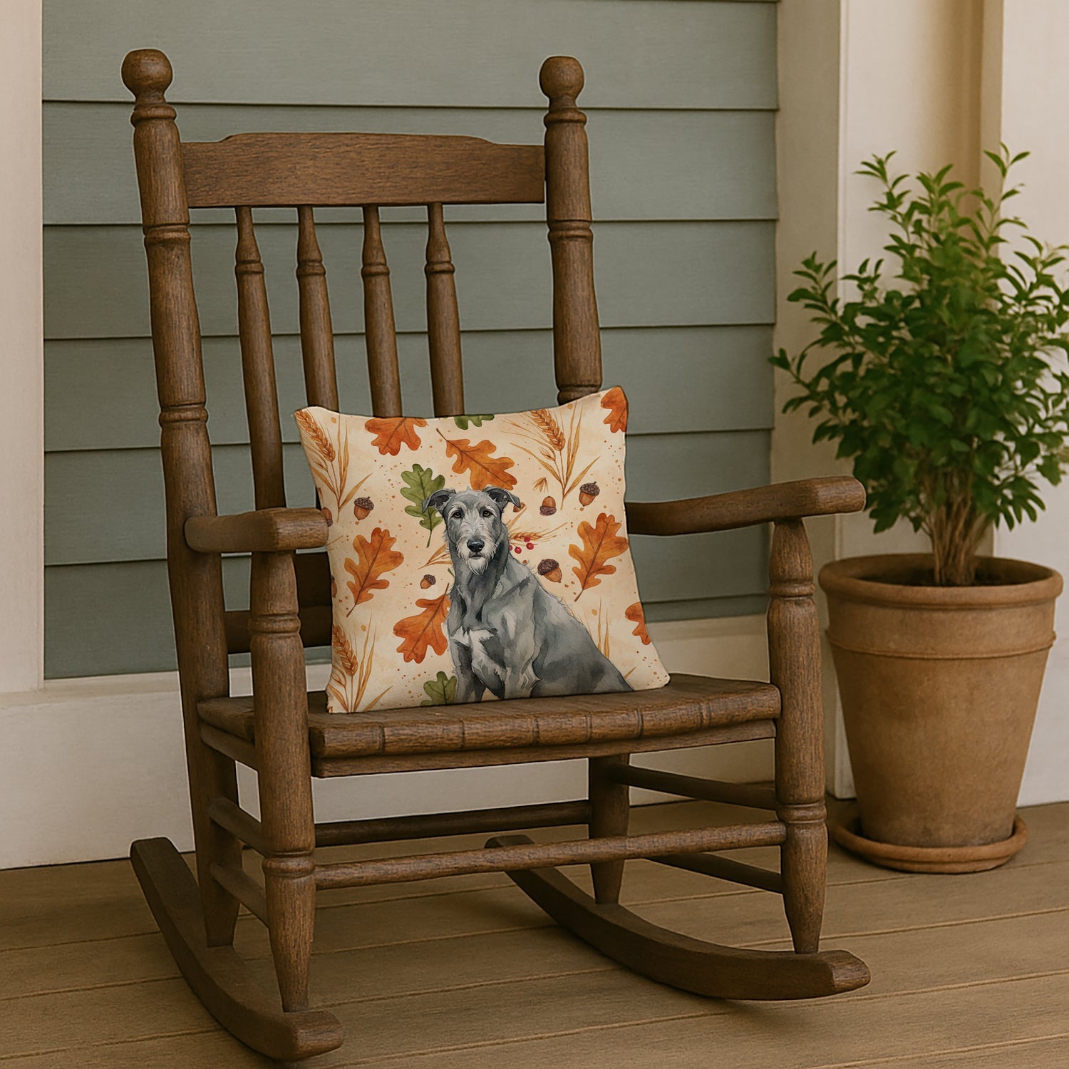 Gray Irish Wolfhound Heirloom Fall Decorative Throw Pillow 14x14 Indoor Outdoor Accent Cushion, Fabric Cover with Insert for Sofa, Bed, Porch & Living Room