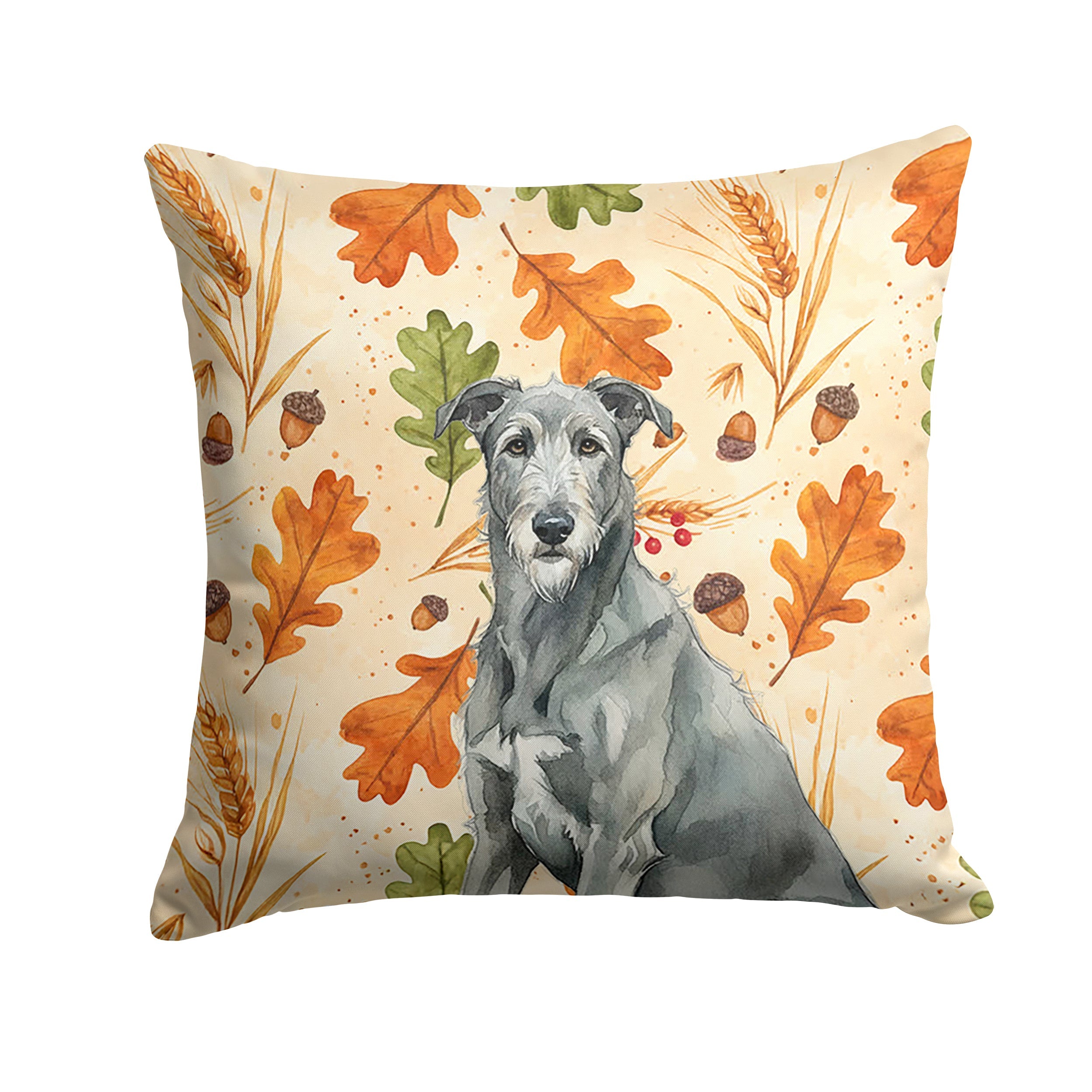 Gray Irish Wolfhound Heirloom Fall Decorative Throw Pillow 18x18 Indoor Outdoor Accent Cushion, Fabric Cover with Insert for Sofa, Bed, Porch & Living Room