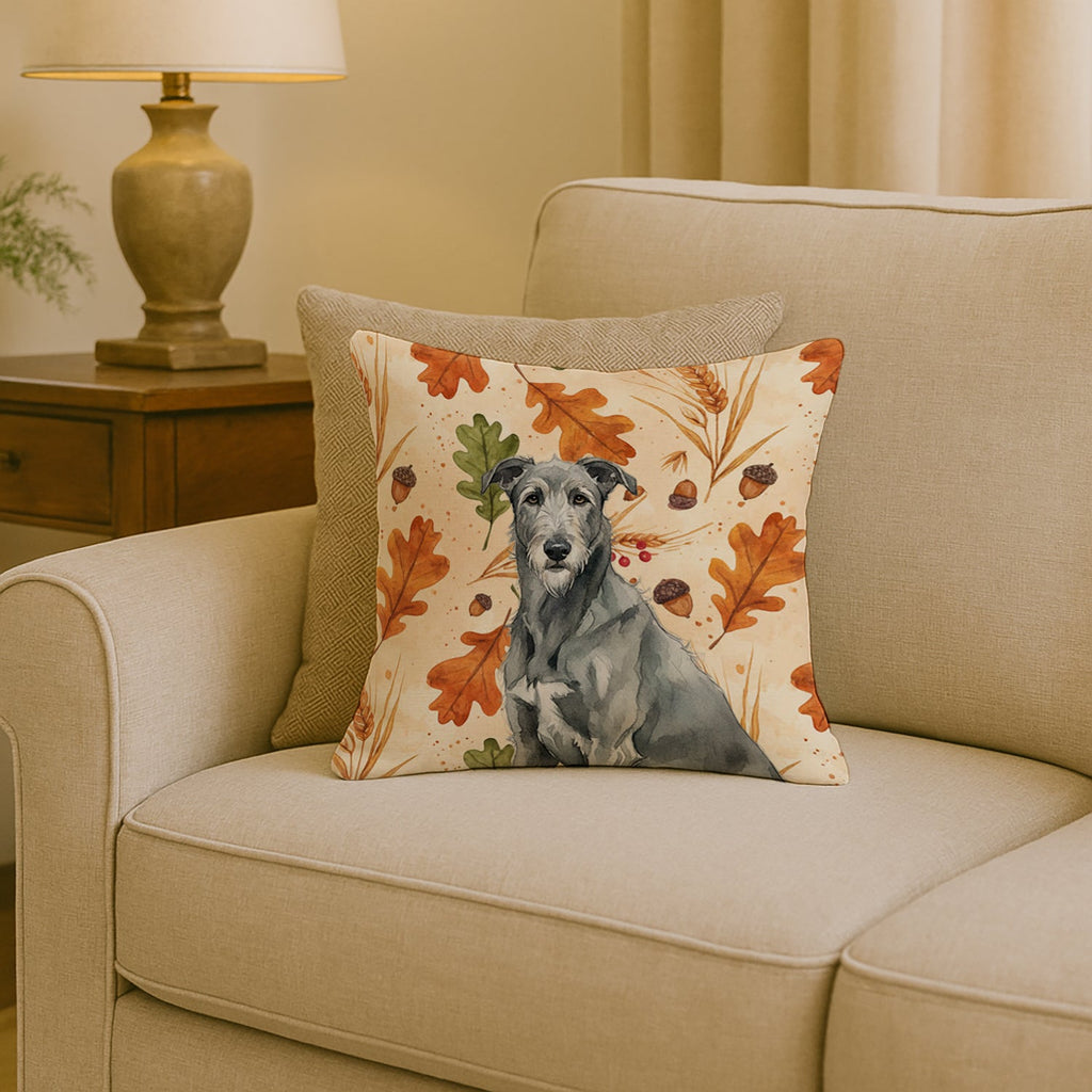 Gray Irish Wolfhound Heirloom Fall Decorative Throw Pillow 18x18 Indoor Outdoor Accent Cushion, Fabric Cover with Insert for Sofa, Bed, Porch & Living Room