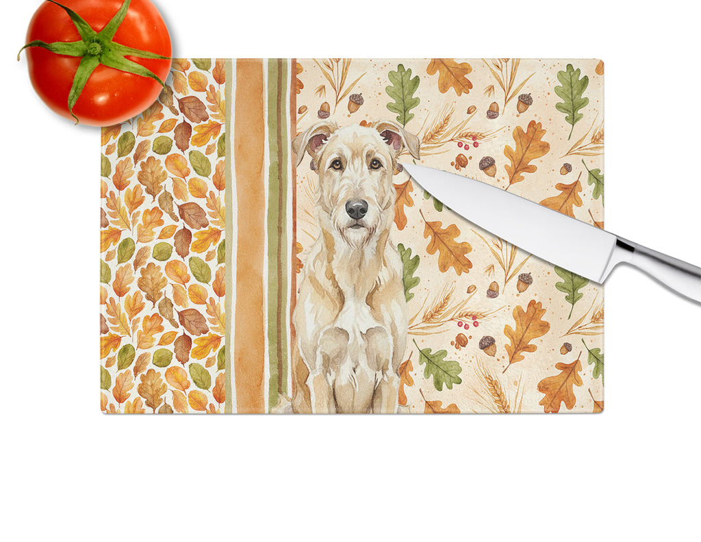 Wheaten Irish Wolfhound Heirloom Fall Cutting Board Tempered Glass Kitchen Cutting Surface, Heat Resistant Chopping, Non-Slip Feet, Food Prep & Serving