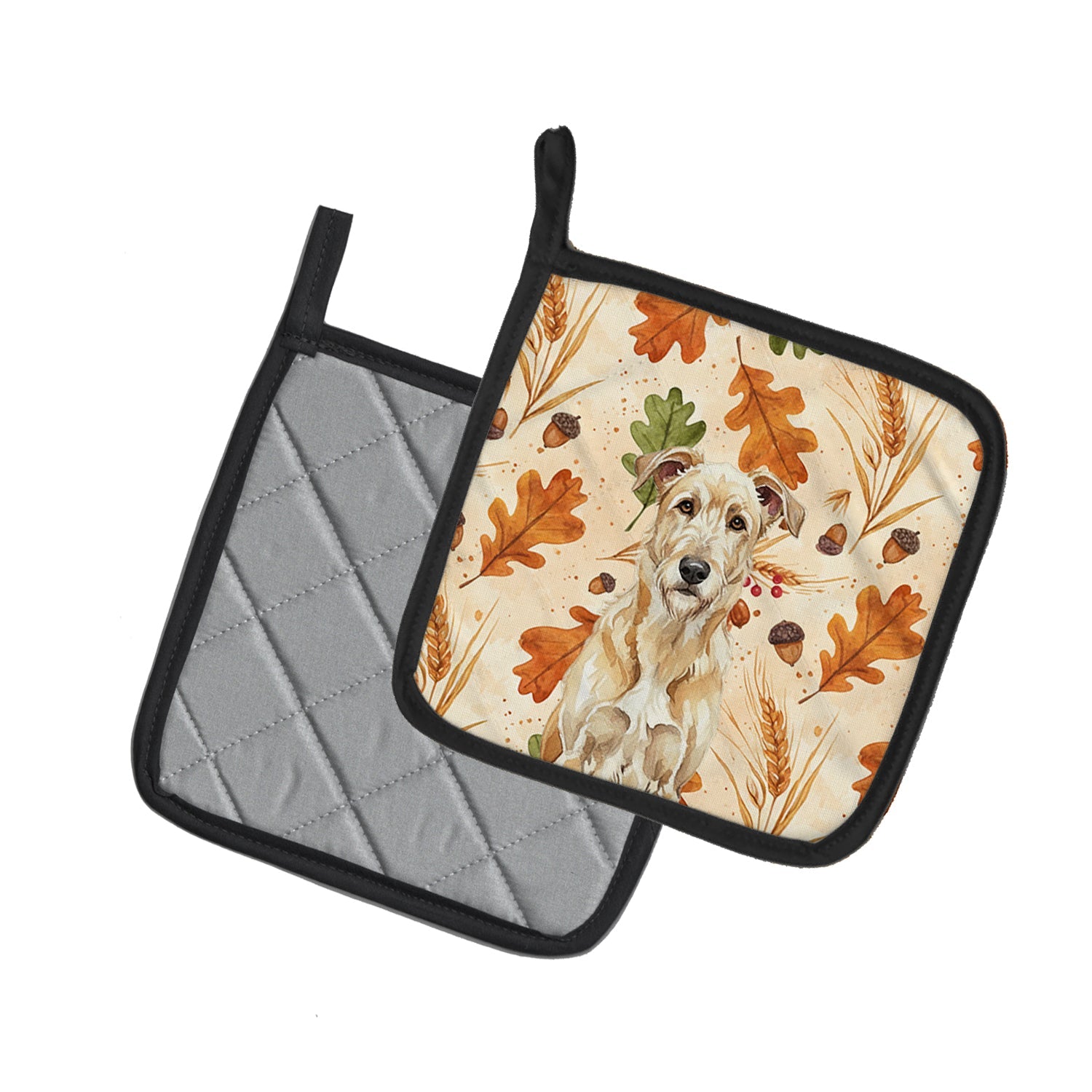 Wheaten Irish Wolfhound Heirloom Fall Pot Holder Set of 2 Heat Resistant Quilted Hot Pads 7.5 x 7.5 Inch, Insulated Kitchen Trivets for Cooking & Baking