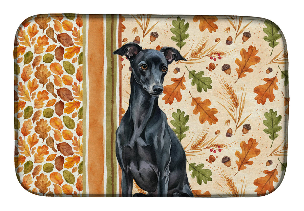 Black Italian Greyhound Heirloom Fall Dish Drying Mat Absorbent Dish Drying Mat Pad for Kitchen Counter Dish Drainer Mat for Countertop, 14 x 21", Multicolor