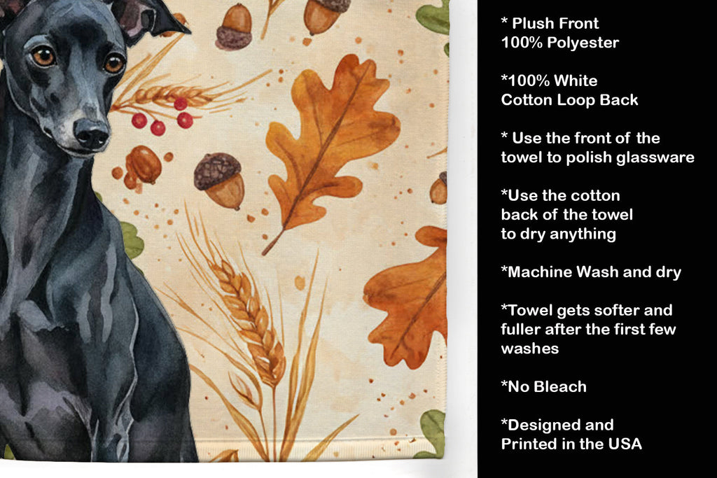 Black Italian Greyhound Heirloom Fall Kitchen Towel Velour Plush Front and Cotton Loop Back Machine Washable