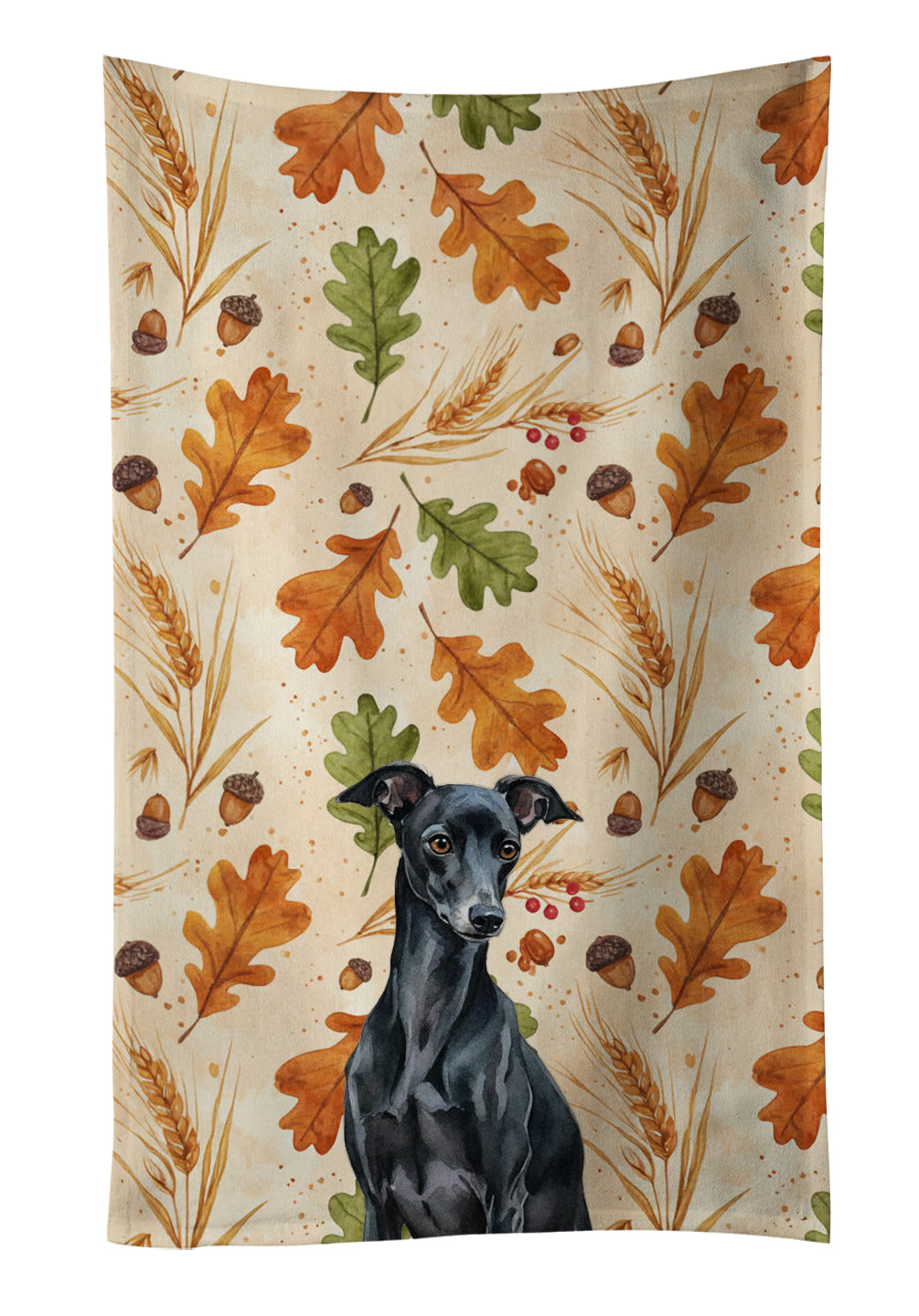 Black Italian Greyhound Heirloom Fall Kitchen Towel Velour Plush Front and Cotton Loop Back Machine Washable