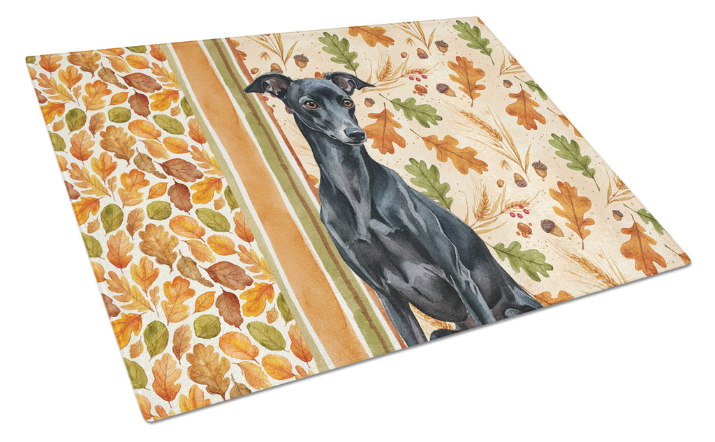 Black Italian Greyhound Heirloom Fall Cutting Board Tempered Glass Kitchen Cutting Surface, Heat Resistant Chopping, Non-Slip Feet, Food Prep & Serving