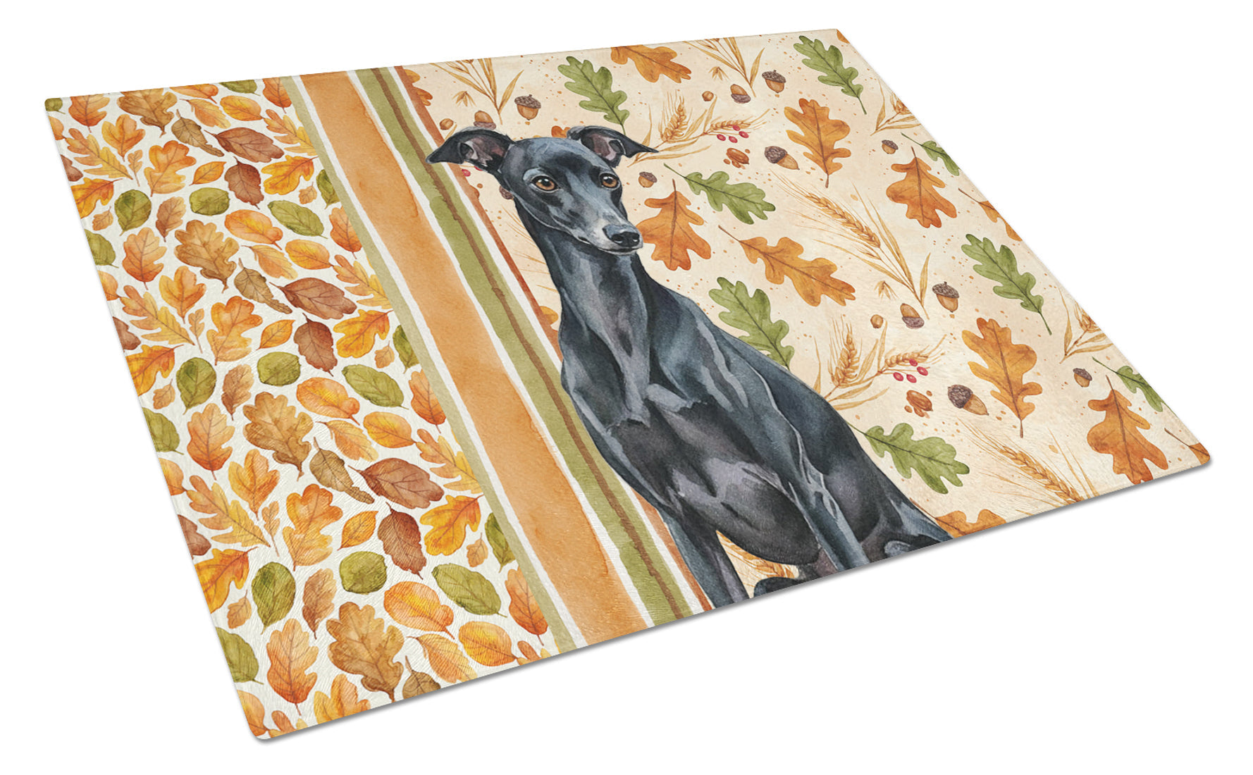 Black Italian Greyhound Heirloom Fall Cutting Board Tempered Glass Kitchen Cutting Surface, Heat Resistant Chopping, Non-Slip Feet, Food Prep & Serving