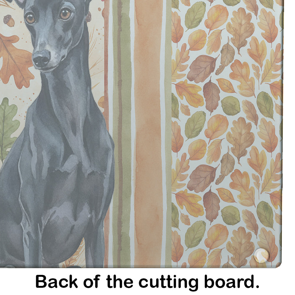 Black Italian Greyhound Heirloom Fall Cutting Board Tempered Glass Kitchen Cutting Surface, Heat Resistant Chopping, Non-Slip Feet, Food Prep & Serving