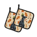 Black Italian Greyhound Heirloom Fall Pot Holder Set of 2 Heat Resistant Quilted Hot Pads 7.5 x 7.5 Inch, Insulated Kitchen Trivets for Cooking & Baking