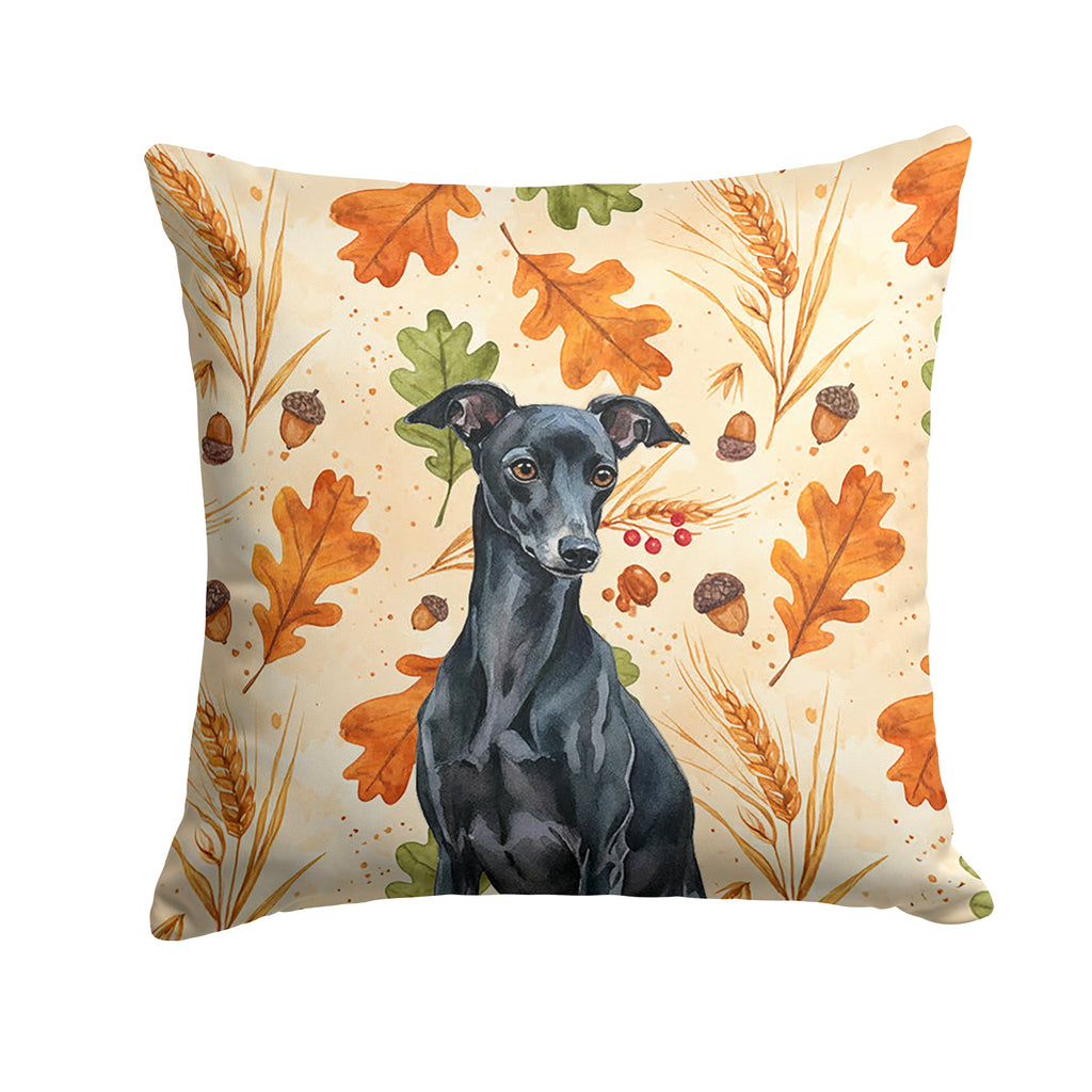 Black Italian Greyhound Heirloom Fall Decorative Throw Pillow 14x14 Indoor Outdoor Accent Cushion, Fabric Cover with Insert for Sofa, Bed, Porch & Living Room
