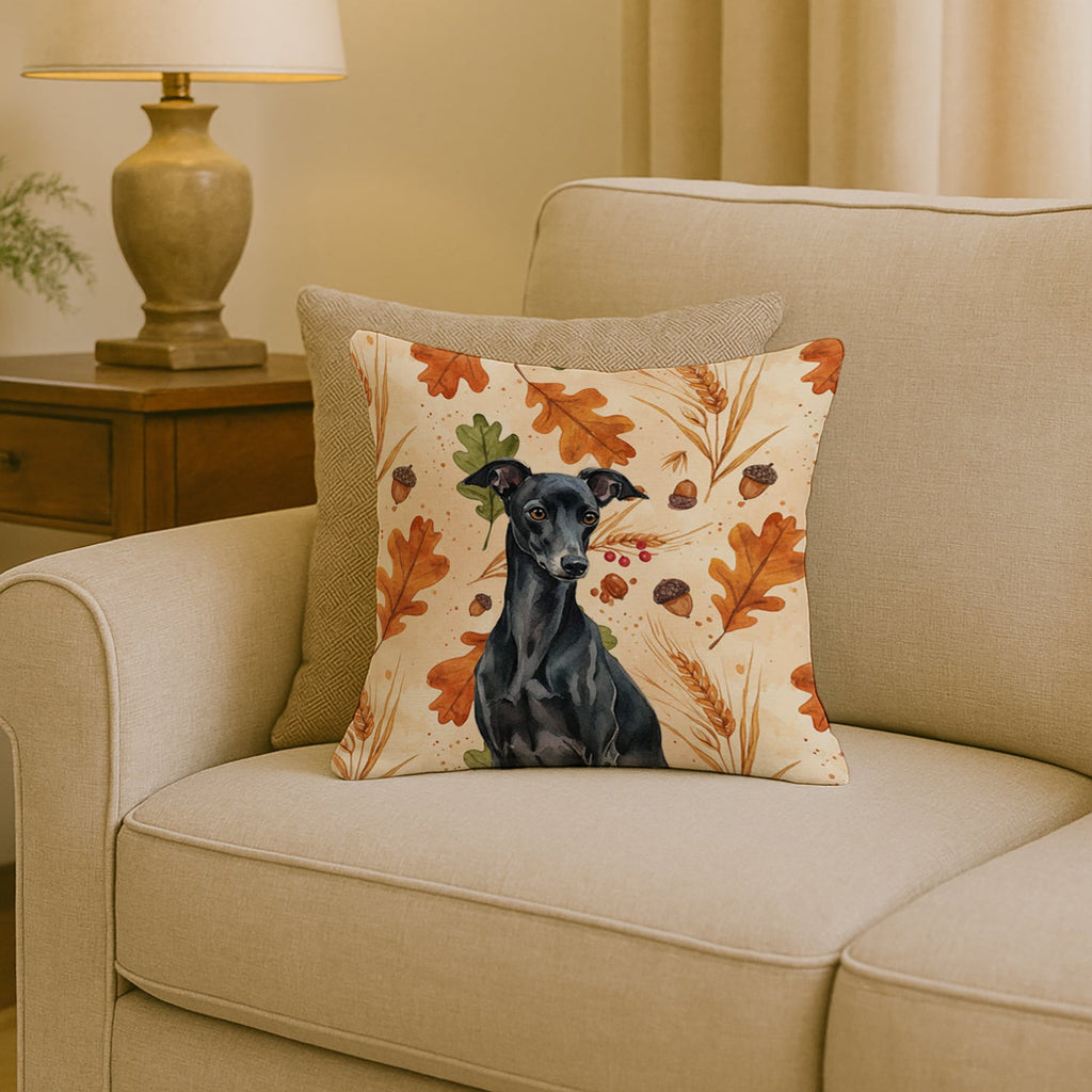 Black Italian Greyhound Heirloom Fall Decorative Throw Pillow 18x18 Indoor Outdoor Accent Cushion, Fabric Cover with Insert for Sofa, Bed, Porch & Living Room