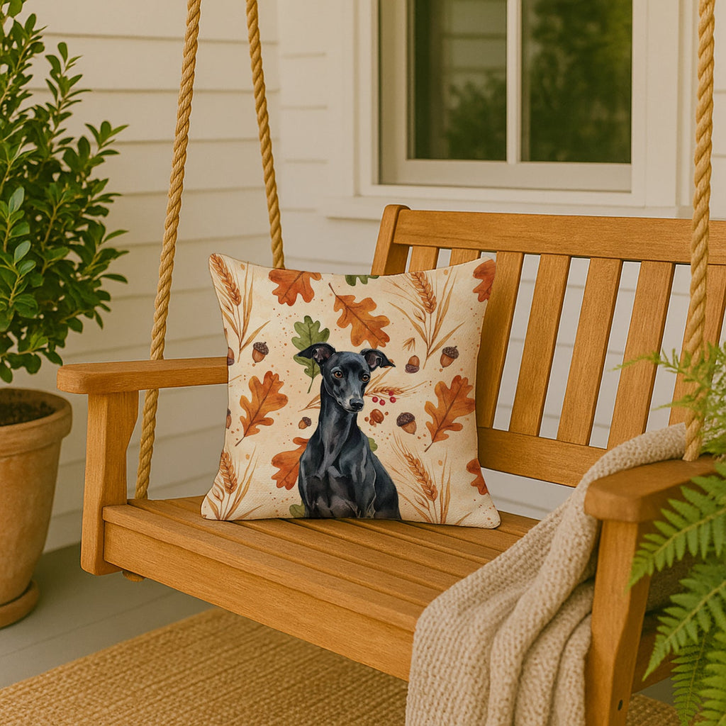 Black Italian Greyhound Heirloom Fall Decorative Throw Pillow 18x18 Indoor Outdoor Accent Cushion, Fabric Cover with Insert for Sofa, Bed, Porch & Living Room