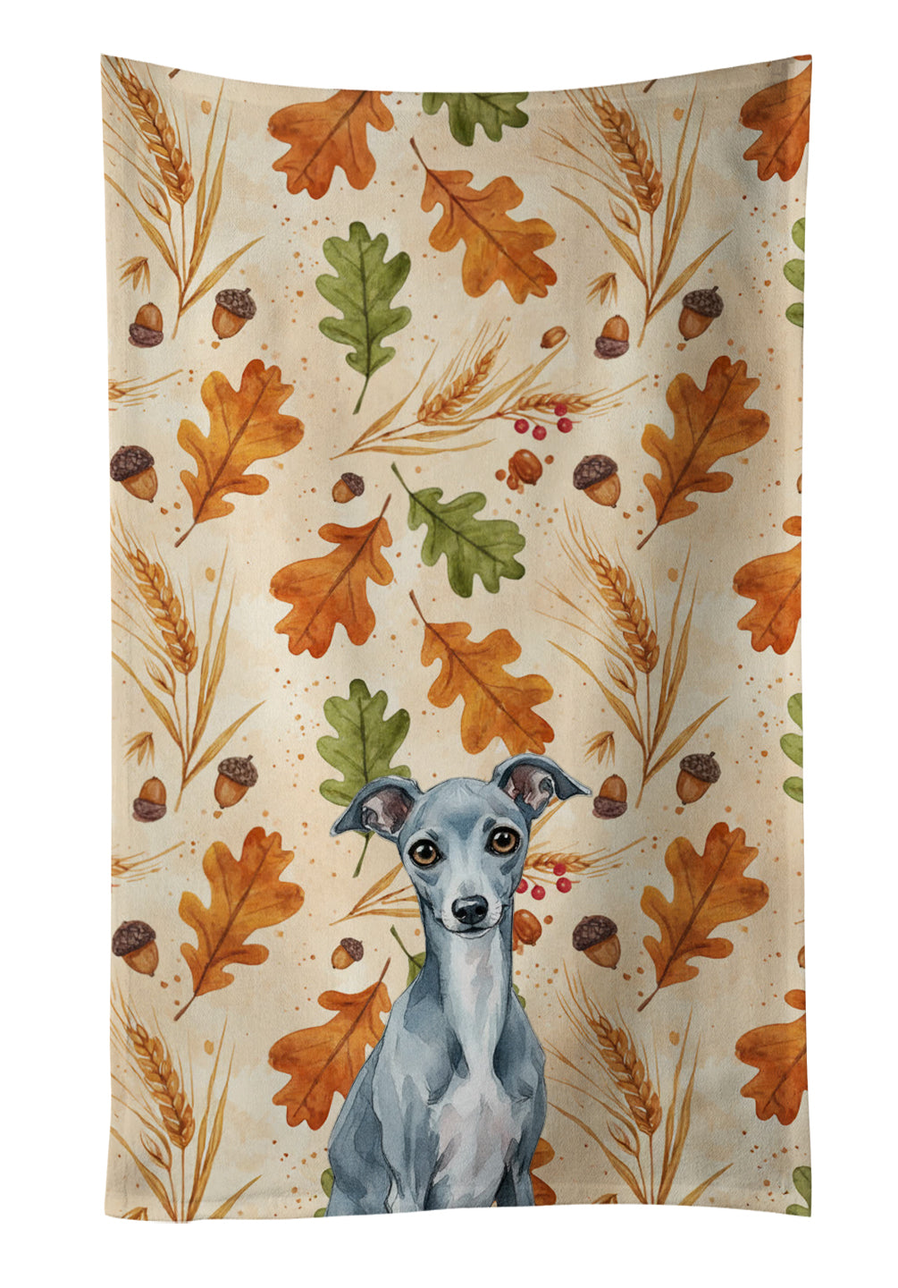 Blue Italian Greyhound Heirloom Fall Kitchen Towel Velour Plush Front and Cotton Loop Back Machine Washable
