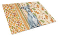 Blue Italian Greyhound Heirloom Fall Cutting Board Tempered Glass Kitchen Cutting Surface, Heat Resistant Chopping, Non-Slip Feet, Food Prep & Serving