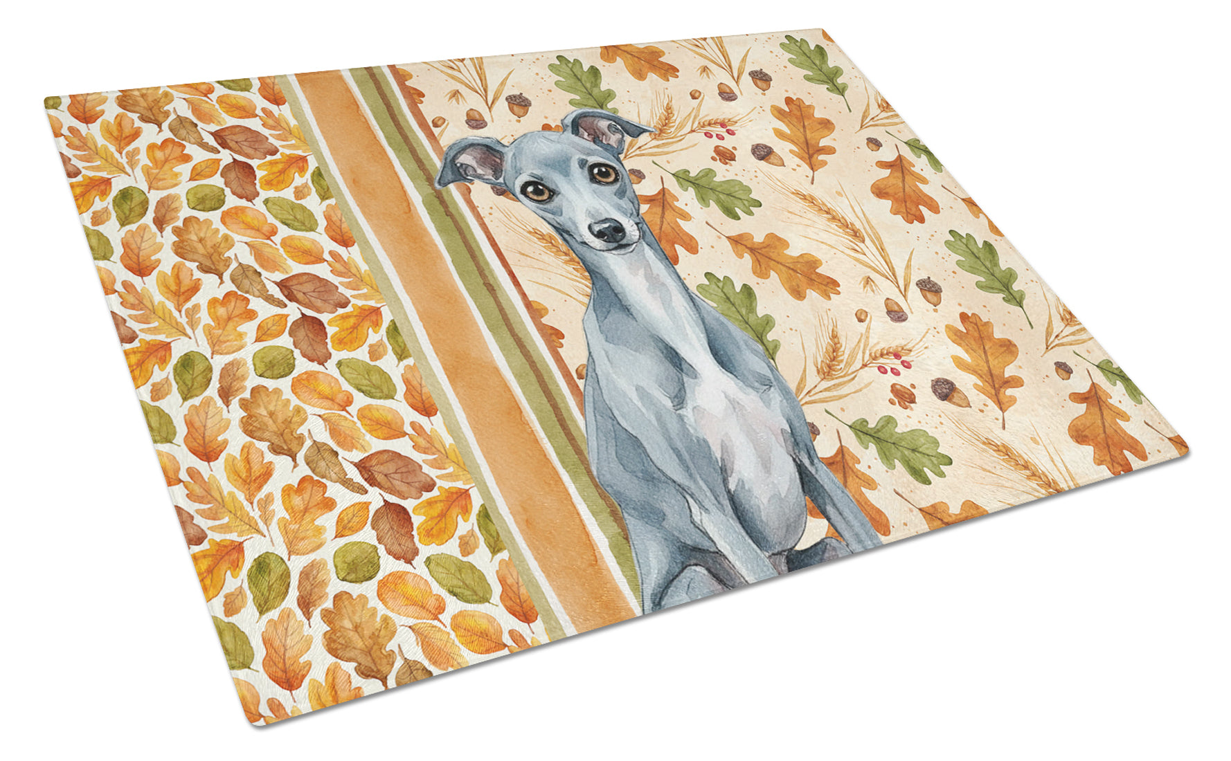 Blue Italian Greyhound Heirloom Fall Cutting Board Tempered Glass Kitchen Cutting Surface, Heat Resistant Chopping, Non-Slip Feet, Food Prep & Serving