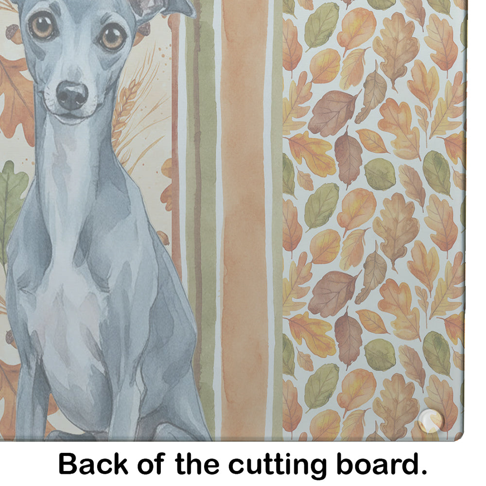 Blue Italian Greyhound Heirloom Fall Cutting Board Tempered Glass Kitchen Cutting Surface, Heat Resistant Chopping, Non-Slip Feet, Food Prep & Serving