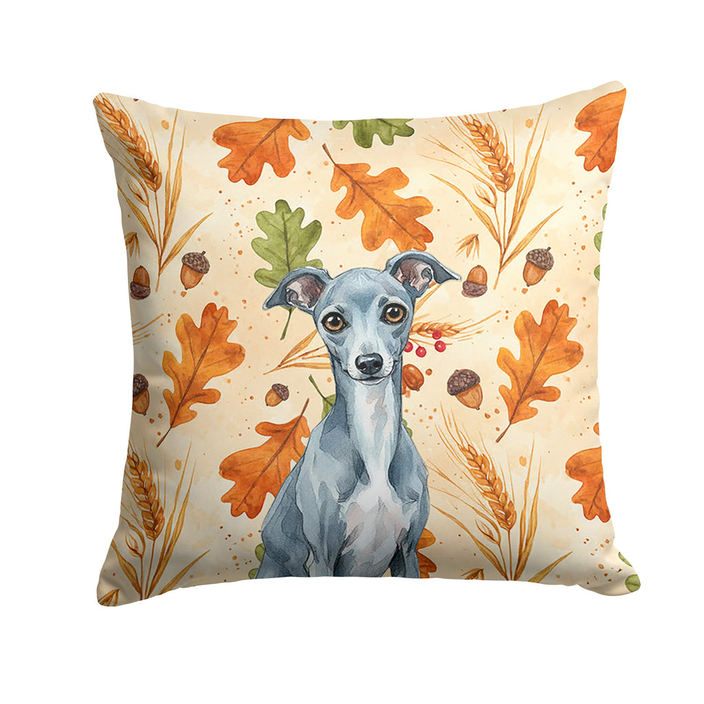Blue Italian Greyhound Heirloom Fall Decorative Throw Pillow 18x18 Indoor Outdoor Accent Cushion, Fabric Cover with Insert for Sofa, Bed, Porch & Living Room
