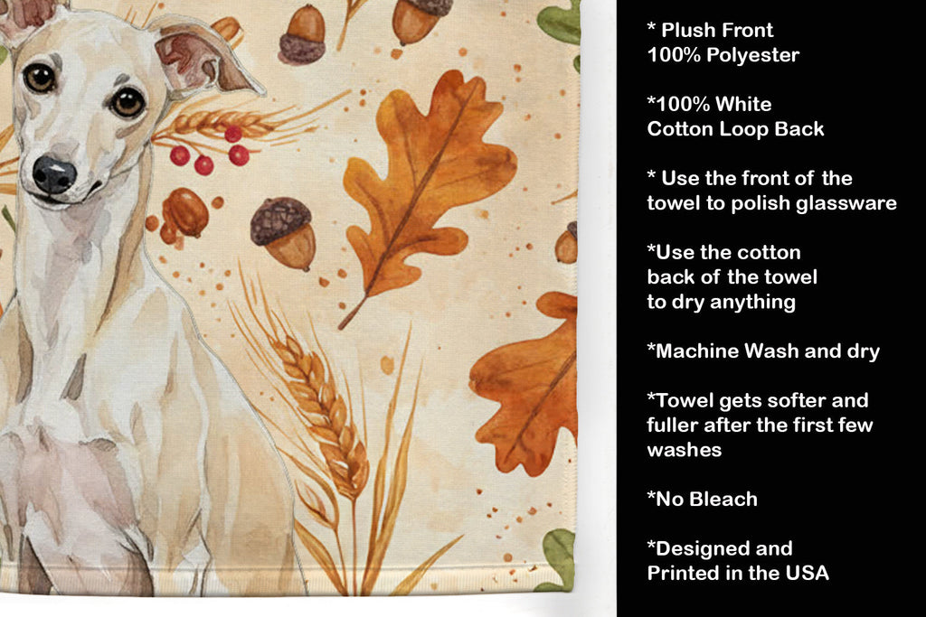 Cream Italian Greyhound Heirloom Fall Kitchen Towel Velour Plush Front and Cotton Loop Back Machine Washable