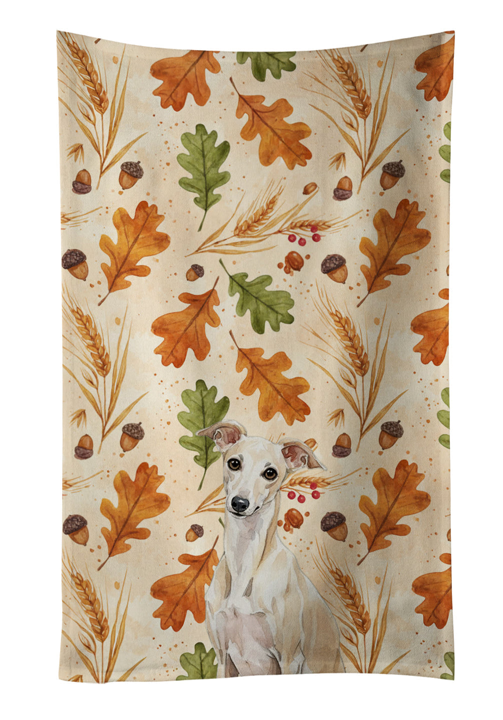 Cream Italian Greyhound Heirloom Fall Kitchen Towel Velour Plush Front and Cotton Loop Back Machine Washable