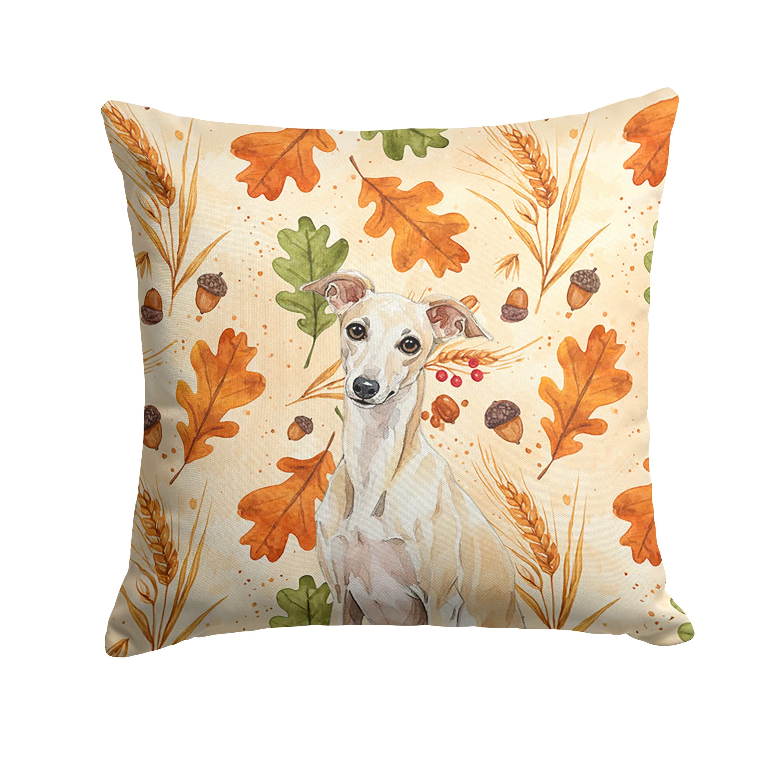Cream Italian Greyhound Heirloom Fall Decorative Throw Pillow 14x14 Indoor Outdoor Accent Cushion, Fabric Cover with Insert for Sofa, Bed, Porch & Living Room