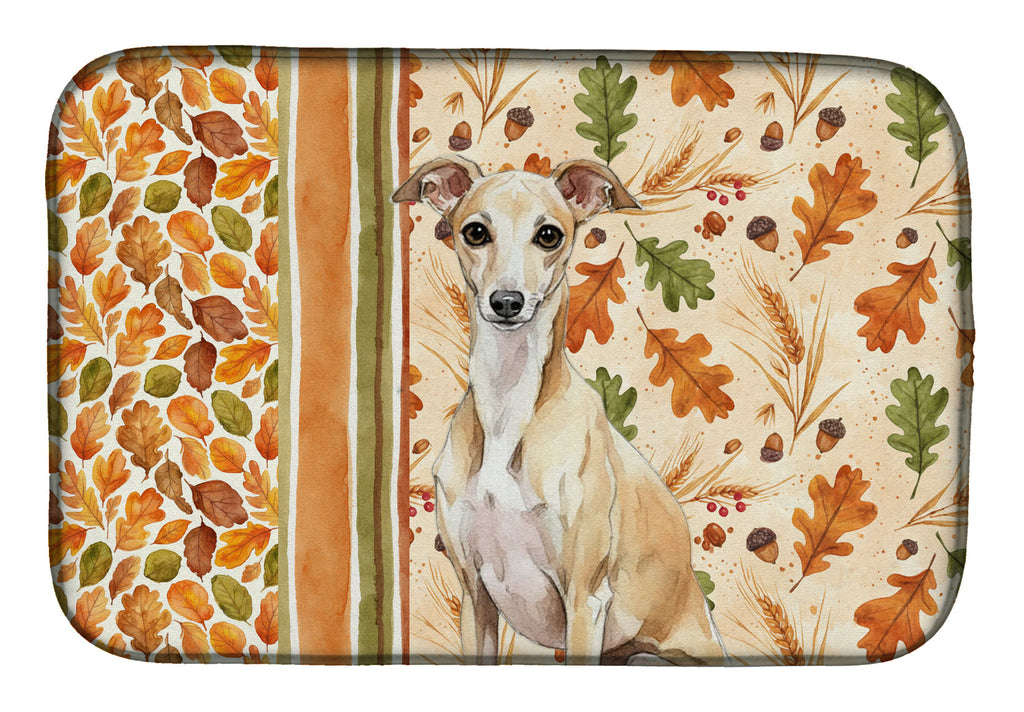 Fawn Italian Greyhound Heirloom Fall Dish Drying Mat Absorbent Dish Drying Mat Pad for Kitchen Counter Dish Drainer Mat for Countertop, 14 x 21", Multicolor