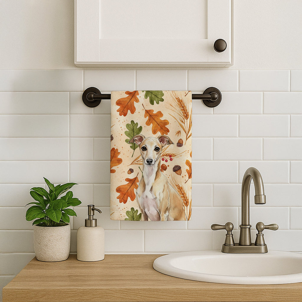 Fawn Italian Greyhound Heirloom Fall Kitchen Towel Velour Plush Front and Cotton Loop Back Machine Washable