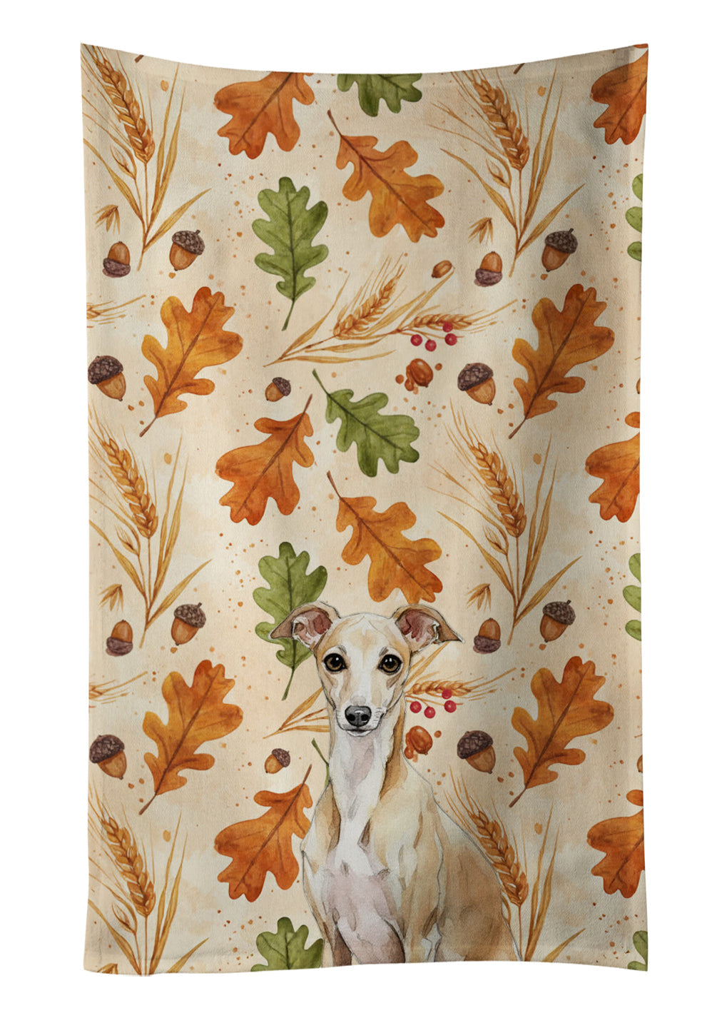 Fawn Italian Greyhound Heirloom Fall Kitchen Towel Velour Plush Front and Cotton Loop Back Machine Washable